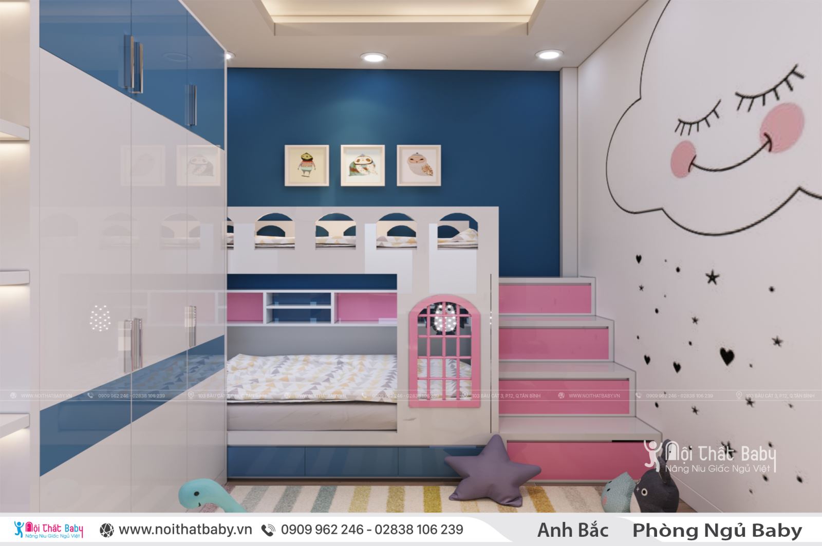 Những mẫu giường ngủ trẻ em màu hồng dễ thương 
